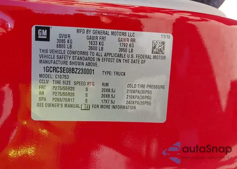 2011 Chevrolet Silverado 1500 Lt from USA, damaged, VIN 1GCRCSE08BZ230001